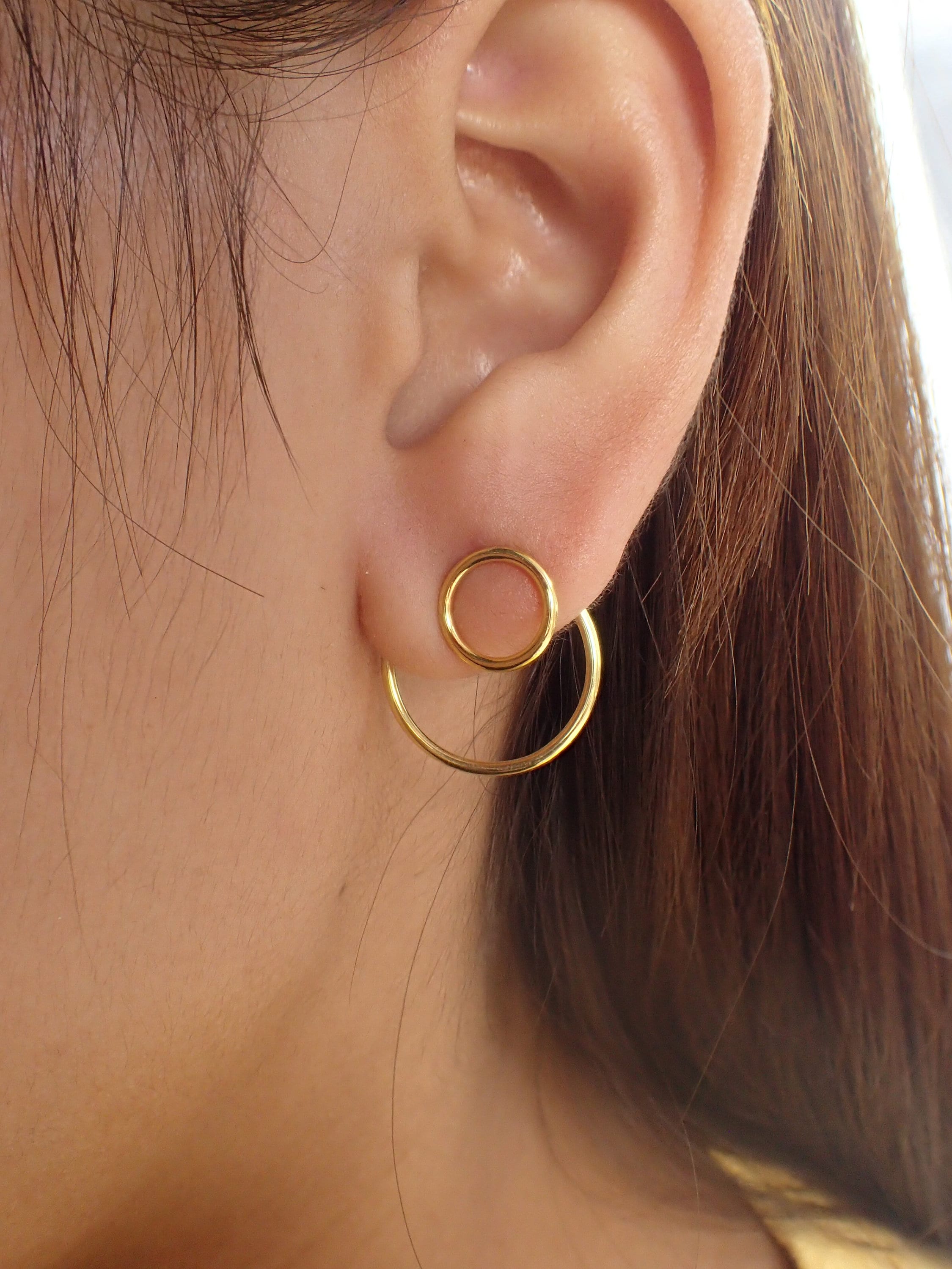 Open Circle Ear Jacket Earrings / 925 Sterling Silver Two Way Earrings / Geometric Minimal Earrings / Earrings Gift for Her